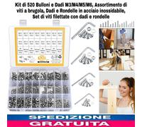 Kit 520 Bulloni E Dadi M3/M4/M5/M6 Viti a Brugola, Dadi E Rondelle Acciaio Inox