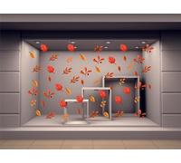 KIT 54 ADESIVI VETRINA VETRINE FOGLIE AUTUNNO STICKERS Vetrofania Autunnale decoro vetro negozio COD.V130