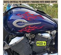 Kit 6 adesivi moto bobber chopper serbatoio parafango FIAMME FUOCO harley 2456