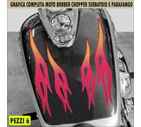Kit 6 adesivi moto serbatoio FIAMME PINK parafango bobber chopper harley 2455