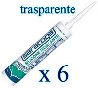 KIT 6 SILICONE TRASPARENTE SARATOGA ANTIMUFFA N. 6 RICARICA SILICONE 280ml