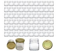 Kit 60 Barattoli Vasetti in Vetro da 40 ml con Tappo a Vite Decorato Alveare Dorato, Ideali per Miele, Bomboniere, Segnaposto, Monoporzione Colazione
