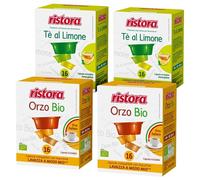 Kit 64 Capsule Compatibili con Lavazza A Modo Mio - Orzo e Tè al Limone, 4 Confezioni da 16, confezioni originali Ristora