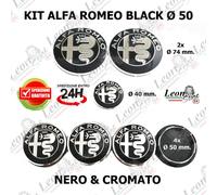 Kit 7 pz per Alfa Romeo Black 50 mm. Emblema Stemma tappi logo badge nero 147 GT