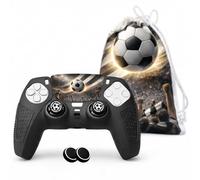 Kit 8+2 Cover DualSense PS5 Bianco e Nero - Custodia in Silicone Antiscivolo + 6 Grip Analogici (4+2 Omaggio) + 2 Sticker Frontali + Sacchetto - Accessori Protezione Controller PlayStation 5