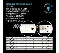 KIT 8 BARRE STRIP 7 LED TV TCL TCL-55D8-3030F2-1-8X7-LX20190322 LUCE BLU