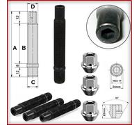 KIT 8 Colonnette Prigionieri a Brugola + dadi ruota conici M12x1,5 lungh.90mm