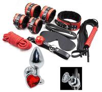kit 8 pezzi toy rosso nero set sadomaso + dildo plug anale metallo cuore intimo