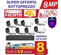 KIT 8 TELECAMERE NOTTURNO IP POE + DVR 16 Canali 8MPX 4K 8 Canali POE