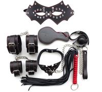 Kit 8p maschera polsini collare guinzaglio gag paddle sottomissione sadomaso