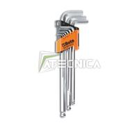 Kit 9 chiavi esagonali a punta tonda extra lunghe Beta 96LBP SC9 con supporto