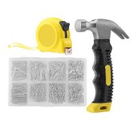 Kit 900 Chiodi in Acciaio con Organizzazione 8-in-1, Martello Mini Carpentiere 282g & Metro a Nastro 3m - Ideale per Fai-da-Te, Lavori su Legno, Cartongesso, Metallo