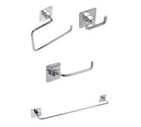 Kit accessori bagno set 4pz porta asciugamani rotolo ed accappatoio in acciaio