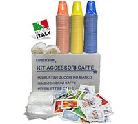 KIT ACCESSORI CAFFÈ con 150 BUSTINE DI ZUCCHERO + 150 BICCHIERINI + 150 PALETTINE - EUROCHIBI® LINEA ALTA QUALITÀ