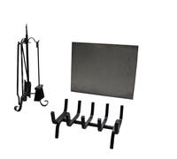 Kit accessori camino stufa trespolo braciere e piana in ghisa grezza a scelta