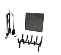 Kit accessori camino stufa trespolo braciere e piana in ghisa grezza a scelta