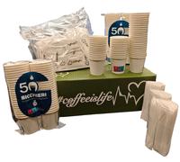 KIT ACCESSORI CARTA O PLASTICA PER CAFFE': 150 BICCHIERI 150 BUSTINE 150 PALETTE