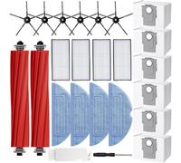 Kit Accessori di Ricambio per Aspirapolvere Xiaomi Roborock S7 MaxV Ultra S7 Pro Ultra, 6 Sacchetti per la Polvere, 2 Spazzola Principale, 4 Hepa- filtri, 6 Spazzole Laterali, 4 Panno in microfibra