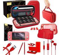 Kit Accessori per Nintendo Switch Lite - Include: Custodia e Pellicola Protettiva Switch Lite, Grip Case Cover, Cavo USB, Cuffie, e Altri Accessori Switch Lite - Rosso