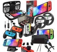 Kit Accessori per Nintendo Switch - Orzly Geek Pack con: Switch Custodia e Pellicola Protettiva, Joy-con Grips [impugnature] & Volanti, Supporto Ricarica di controller, Comfort Grip Case più altro