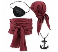 Kit Accessori Pirata Rosso vino Bandana Cintura Maschera Gli Occhi Collana