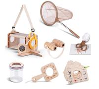 Kit acchiappa-insetti in legno per bambini, 11 pezzi Set da esploratore con retino per farfalle, lente d'ingrandimento, habitat per insetti, binocolo, bussola, per cortile e campeggio