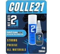 KIT ACTI21 BLACK Super Glue Colle21 - Colla Cianoacrilica Nera + Spray Attivatore 200ml - Incollaggio Potente, Preciso e Istantaneo per Modellismo e Fai-da-te