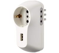 Bticino Adattatore B3 S3613DU 2 prese 10A, 1 presa tedesca, spina 10A, USB 1,5A Bianco