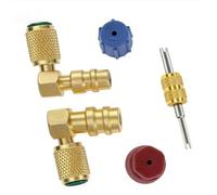 Kit adattatore CA da R12 a R134A in ottone Valvola di accoppiamento rapido a 90 gradi Set di conversione ad alta pressione bassa con strumento di rimozione del nucleo per servizio A/C automatico
