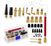 Kit Adattatore Valvola Bici 32 Pezzi, Adattatore Presta Schrader Dunlop AV DV SV con Tubo di Prolunga, Ago per Gonfiare Palloni e Box, Adattatore Pompa Bicicletta per Bici, Auto, Moto e Palloni
