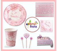 KIT ADDOBBI FESTA BATTESIMO ROSA X10X20X30X40 PERSONE PIATTI BICCHIERI T