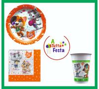 KIT ADDOBBI FESTA COMPLEANNO 44 GATTI X8X16X24X32X40 PERSONE PIATTI BICCHIER