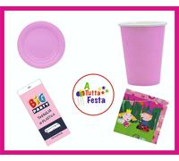 KIT ADDOBBI FESTA COMPLEANNO BEN & HOLLY X8X16X24X32X40 PERSONE PIATTI BICCHIE