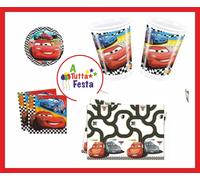 KIT ADDOBBI FESTA COMPLEANNO CARS X8X16X24X32X40 PERSONE PIATTI BICCHIERI TOVA