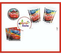 KIT ADDOBBI FESTA COMPLEANNO CARS X8X16X24X32X40 PERSONE PIATTI BICCHIERI TOVA