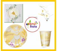 KIT ADDOBBI FESTA COMPLEANNO COMUNIONE x10x20x30X40 PERSONE PIATTI BICCHIERI