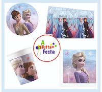 KIT ADDOBBI FESTA COMPLEANNO FROZEN X8X16X24X32X40 PERSONE PIATTI BICCHIERI T