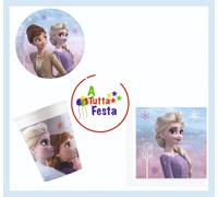 KIT ADDOBBI FESTA COMPLEANNO FROZEN X8X16X24X32X40 PERSONE PIATTI BICCHIERI TO