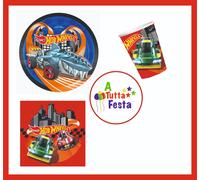 KIT ADDOBBI FESTA COMPLEANNO HOT WHEELS X8X16X24X32X40 PERSONE PIATTI BICCHI