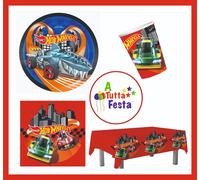 KIT ADDOBBI FESTA COMPLEANNO HOT WHEELS X8X16X24X32X40 PERSONE PIATTI BICCHIER