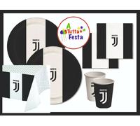 KIT ADDOBBI FESTA COMPLEANNO JUVENTUS X8X16X24X32X40 PERSONE PIATTI BICCHIERI