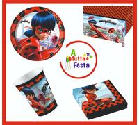 KIT ADDOBBI FESTA COMPLEANNO LADY BUG MIRACULOUS X8X16X24X32X40 PERSONE PIATT