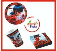 KIT ADDOBBI FESTA COMPLEANNO LADY BUG MIRACULOUS X8X16X24X32X40 PERSONE PIATTI