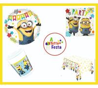 KIT ADDOBBI FESTA COMPLEANNO MINIONS X8X16X24X32X40 PERSONE PIATTI BICCHIERI T