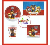 KIT ADDOBBI FESTA COMPLEANNO PAW PATROL X8X16X24X32X40 PERSONE PIATTI BICCHIER
