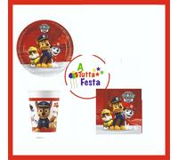 KIT ADDOBBI FESTA COMPLEANNO PAW PATROL X8X16X24X32X40 PERSONE PIATTI BICCHIER