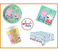KIT ADDOBBI FESTA COMPLEANNO PEPPA PIG X8X16X24X32X40 PERSONE PIATTI BICCHIERI