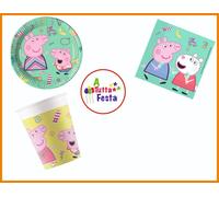 KIT ADDOBBI FESTA COMPLEANNO PEPPA PIG X8X16X24X32X40 PERSONE PIATTI BICCHIERI