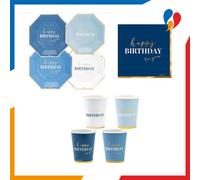 kit addobbi festa compleanno piatti bicchieri tovaglioli HappyBday Blu 8 persone