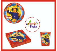 KIT ADDOBBI FESTA COMPLEANNO SAM IL POMPIERE X8X16X24X32X40 PERSON PIATTI